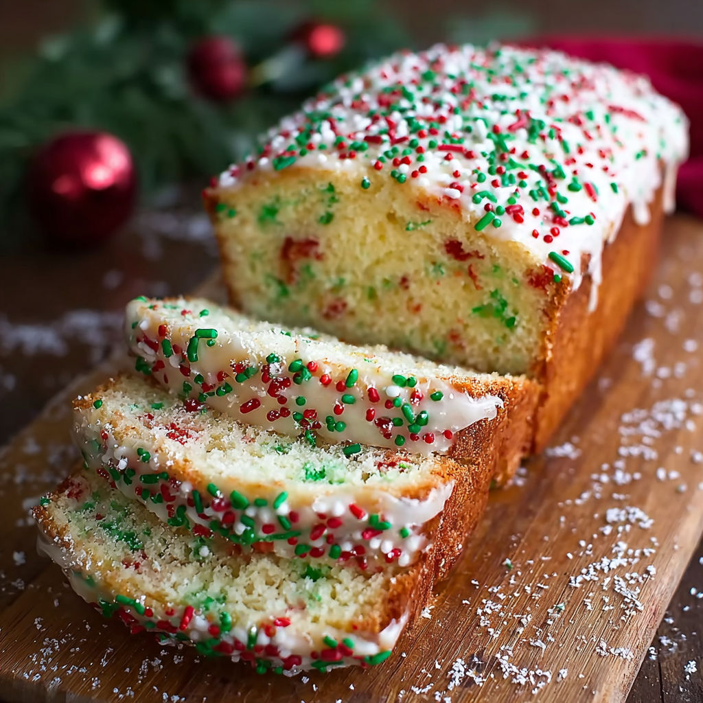 A slice of cake with white frosting and colorful sprinkles.