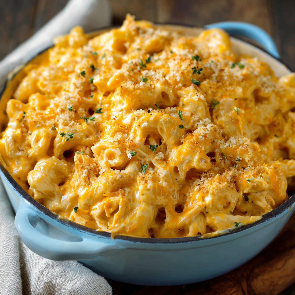A bowl of macaroni and cheese with a spoon in it.
