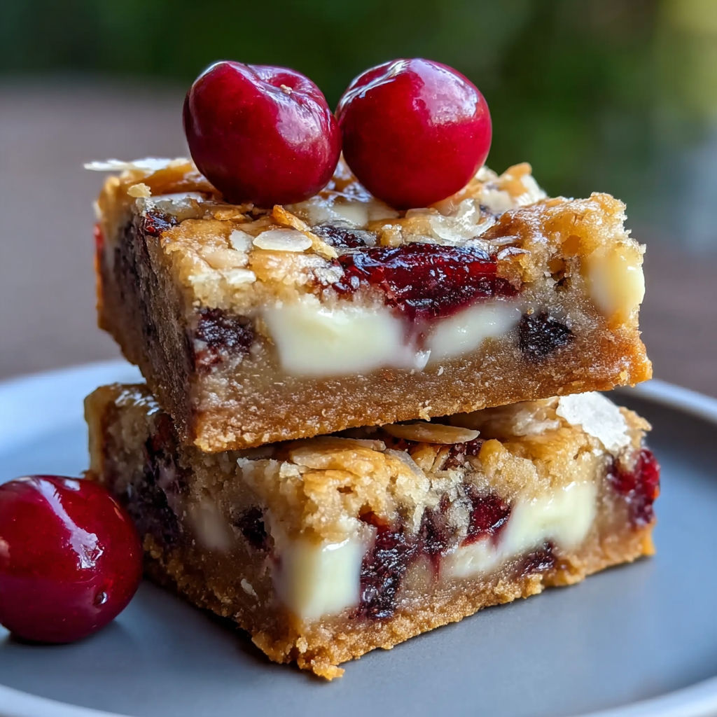 A stack of Christmas bars with cherries on top.