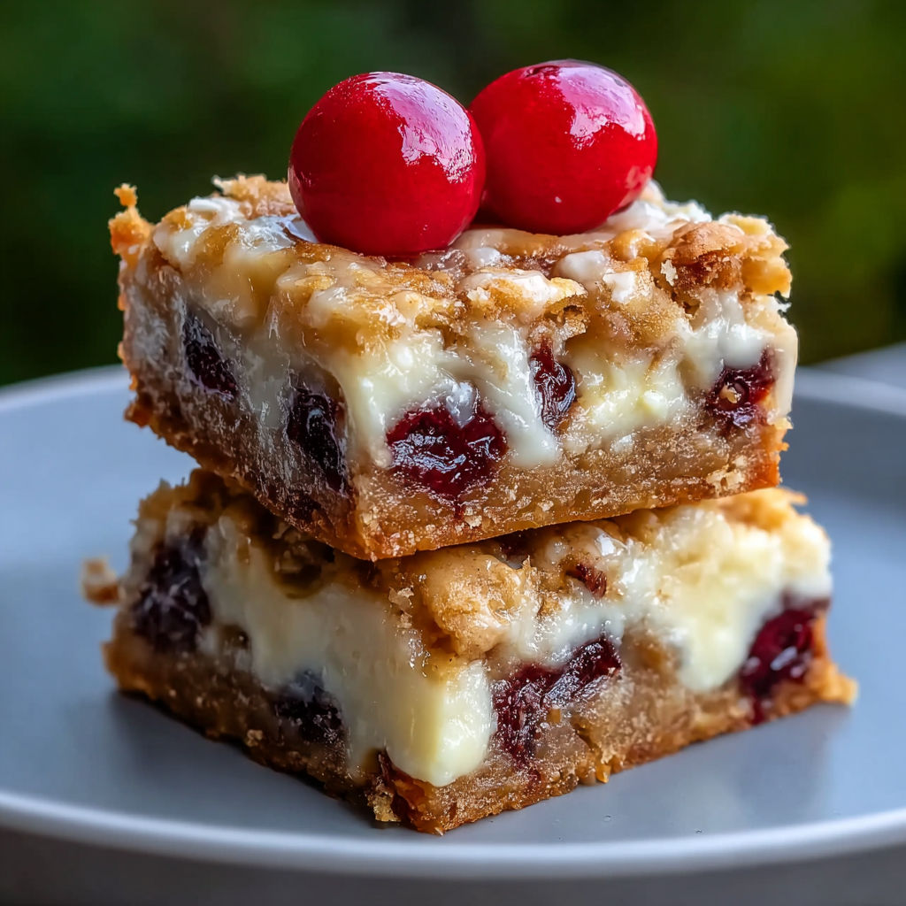 A stack of Christmas bars with cherries on top.