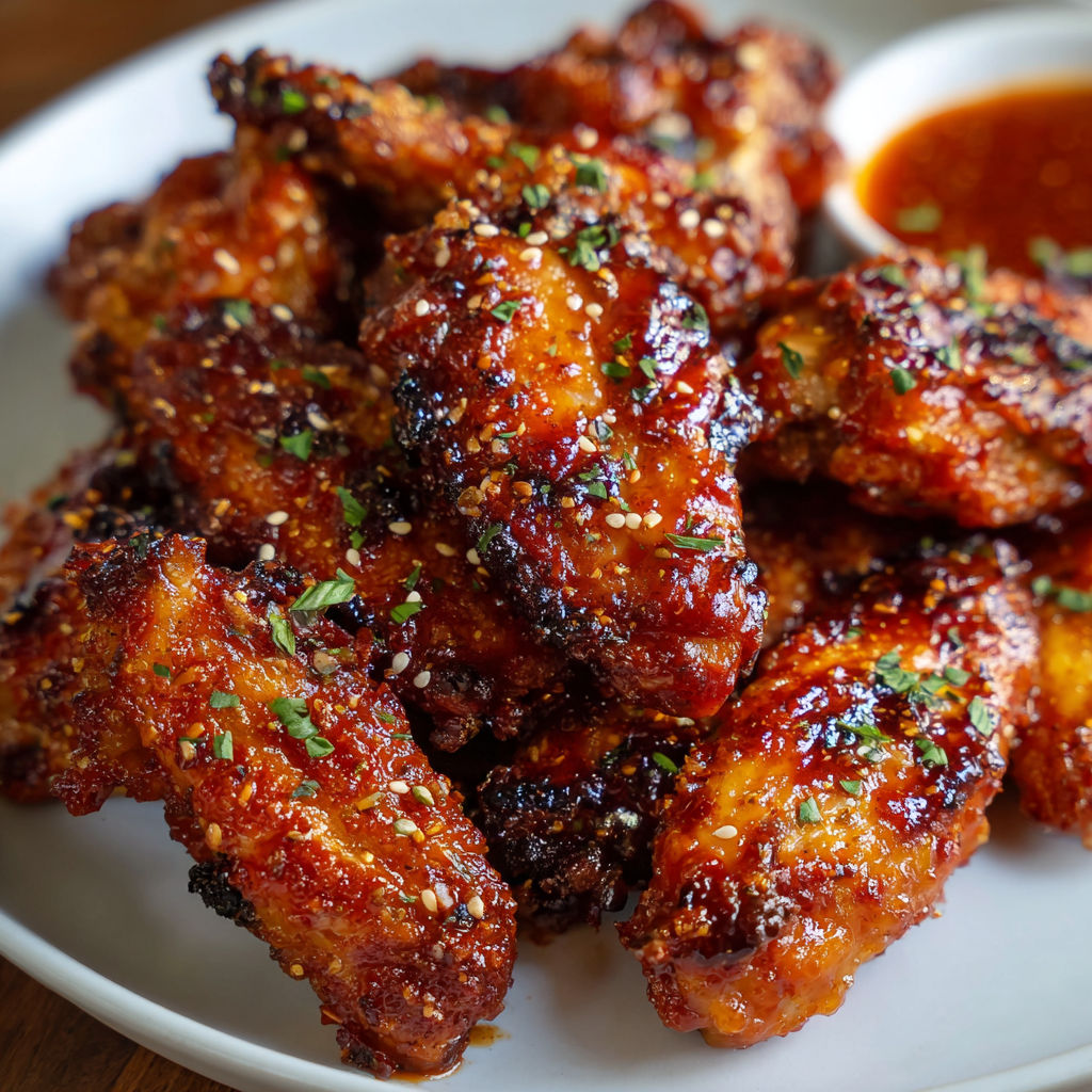 A plate of Crispy Honey Sriracha Chicken Wings.