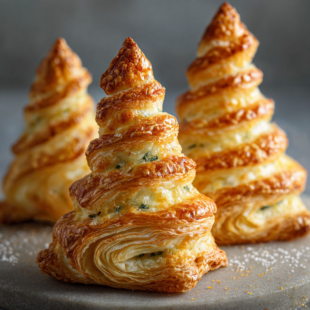 Three croissants are stacked on top of each other, with one of them having a blueberry filling.