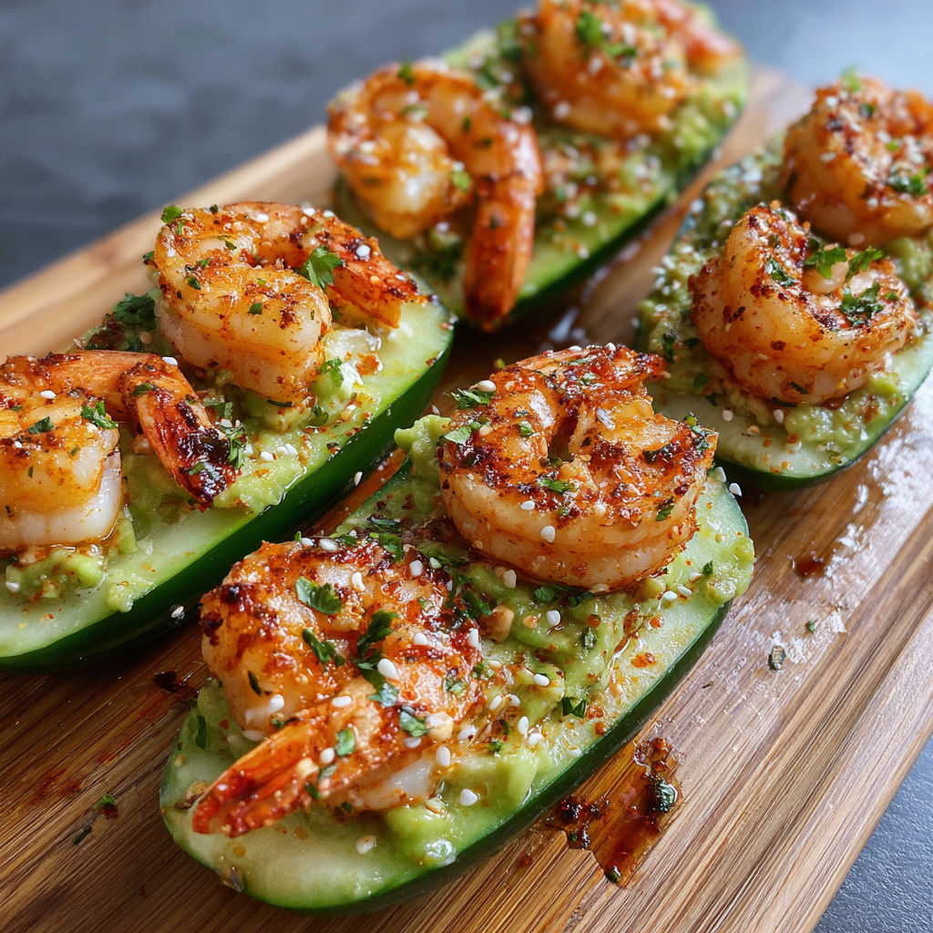 Shrimp Avocado Cucumber Boats are a delicious and healthy meal option.