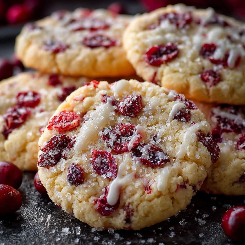 A plate of cookies with white icing and red berries on top.