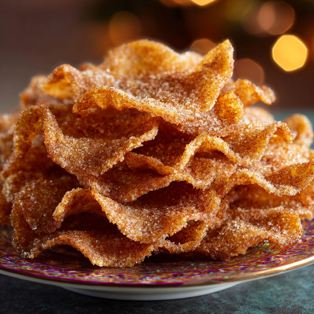 A plate of cinnamon crisps is displayed on a table, ready to be enjoyed during the festive holiday season.