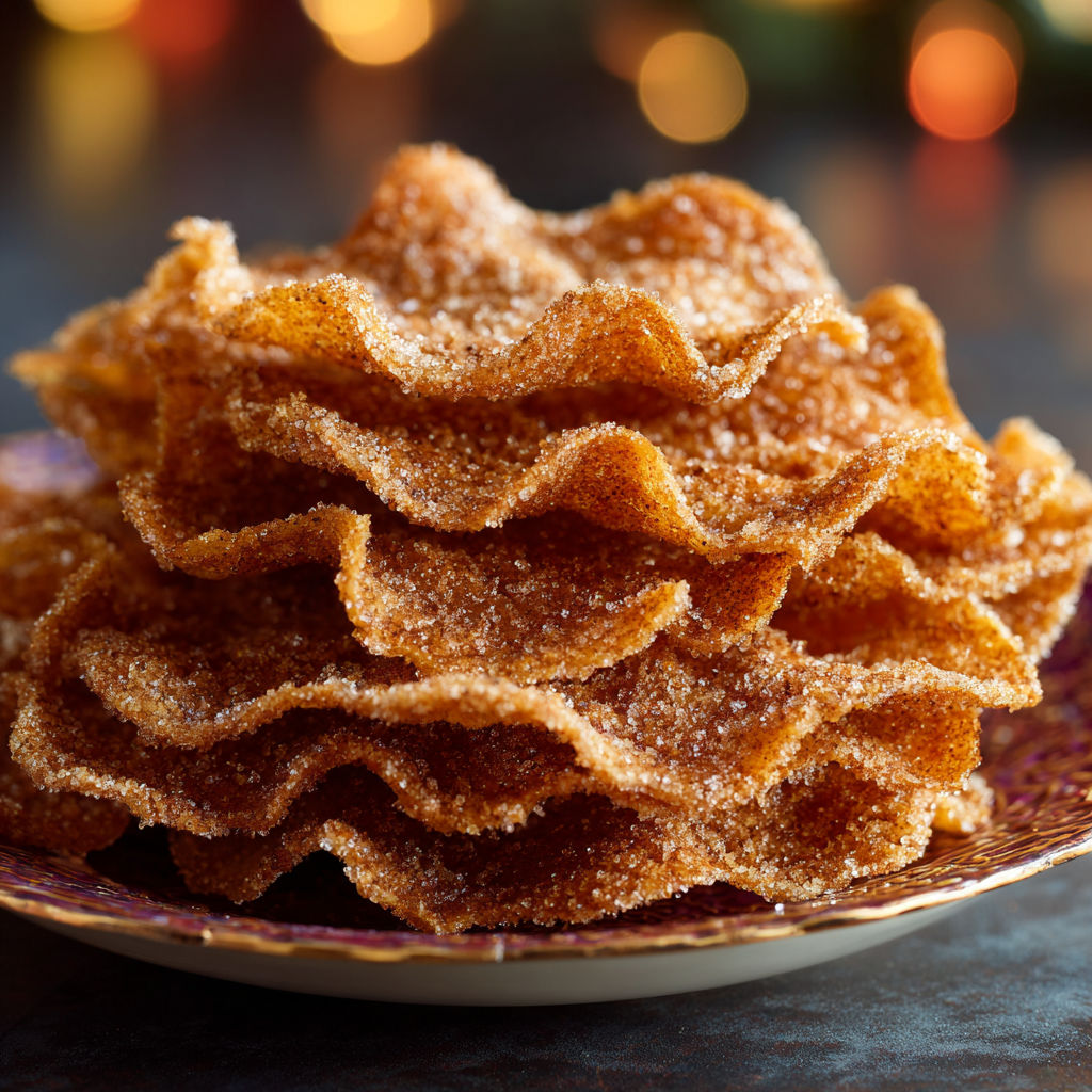 A plate of cinnamon crisps is displayed on a table, ready to be enjoyed during the festive holiday season.