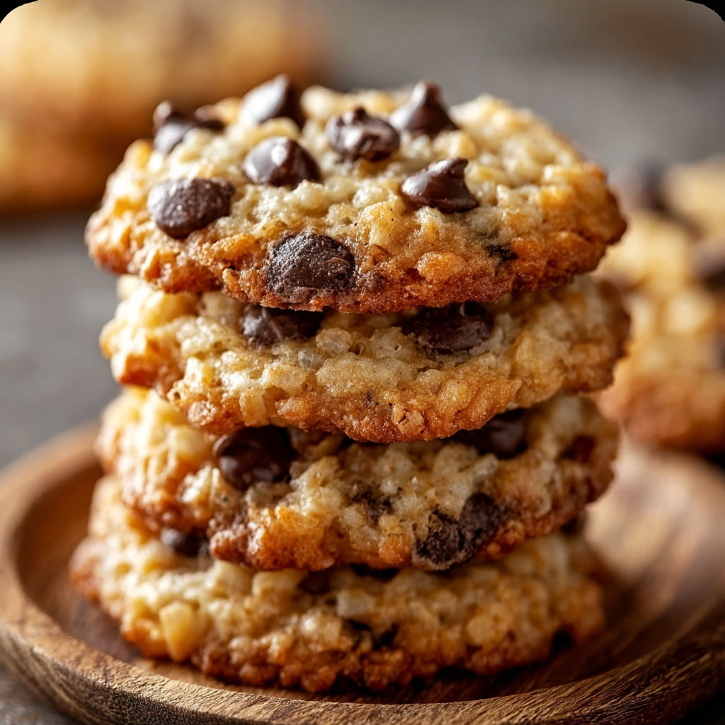 A stack of Rice Krispie Chocolate Chip Cookies with Soft Chew.