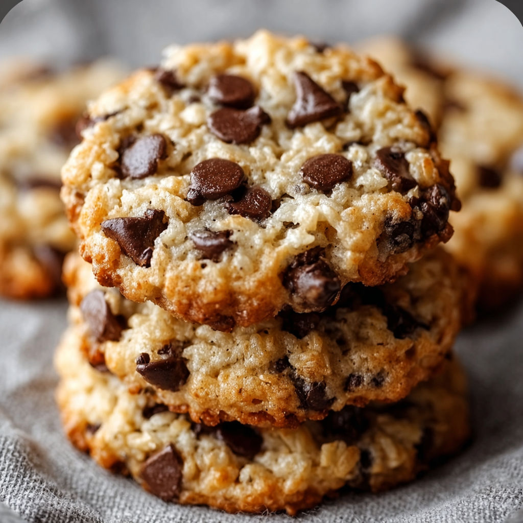 A stack of Rice Krispie Chocolate Chip Cookies with Soft Chew.