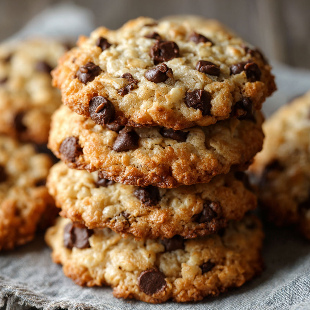 A stack of Rice Krispie Chocolate Chip Cookies with Soft Chew.