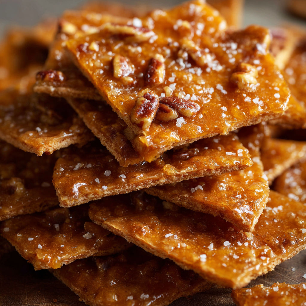 A stack of Pecan Toffee Club Crackers on a wooden table.