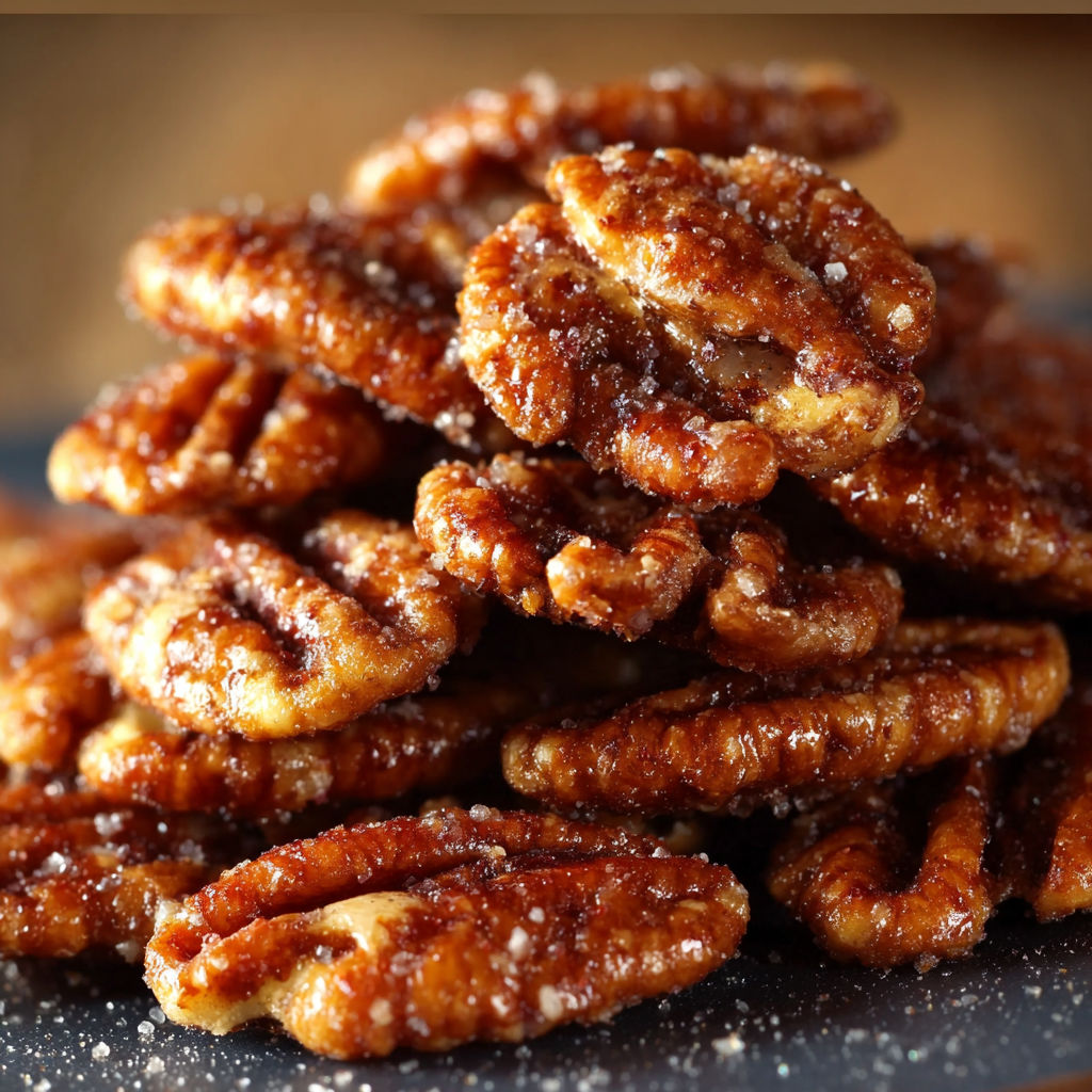 A stack of pecan snacks with a sprinkle of sugar on top.