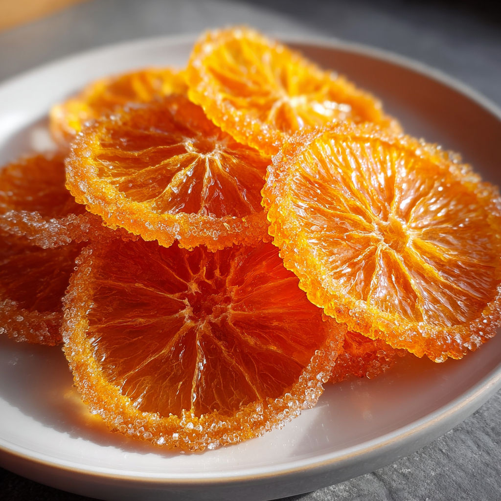 A plate of sliced oranges is displayed on a table.