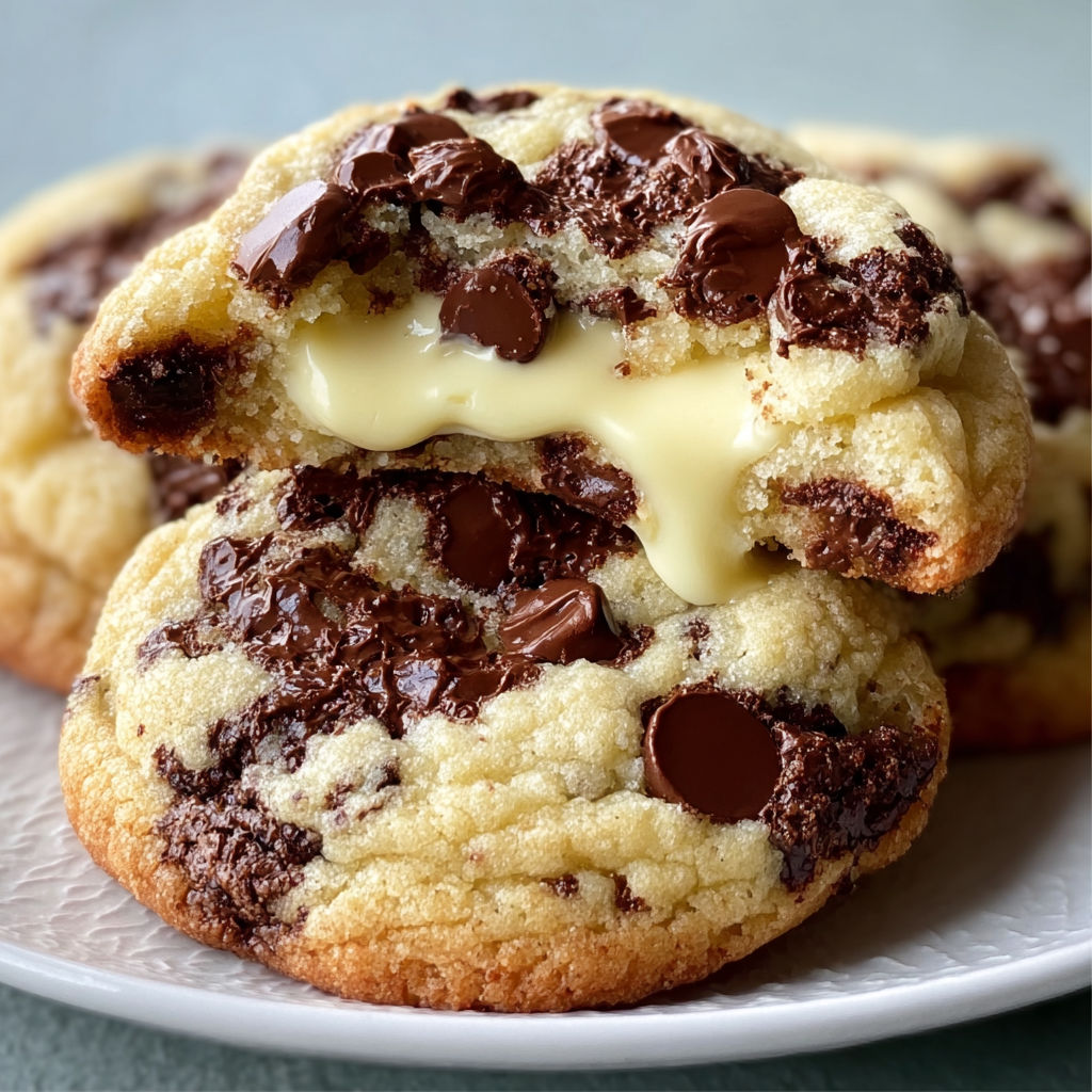A plate of chocolate chip cookies with white frosting.