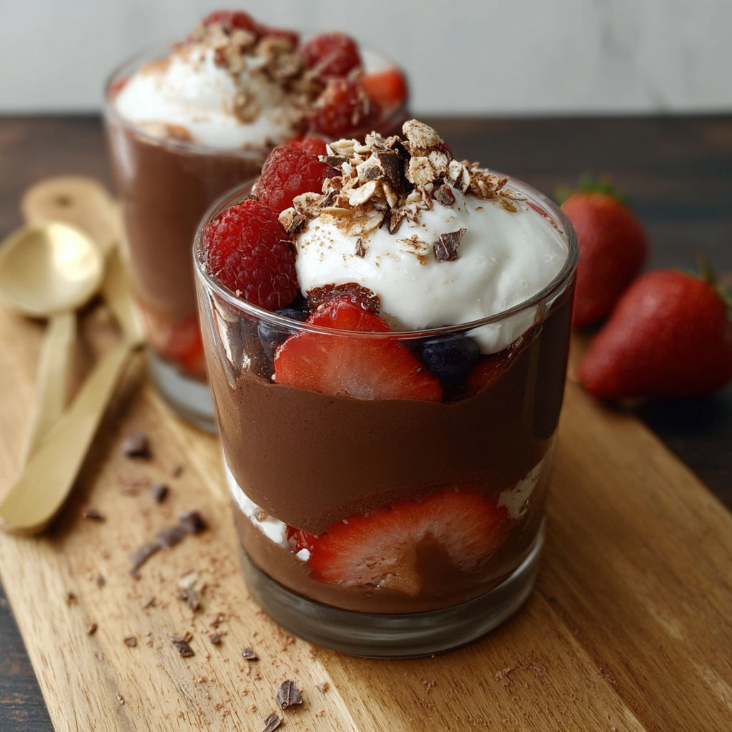 A dessert made with chocolate, strawberries, and whipped cream.