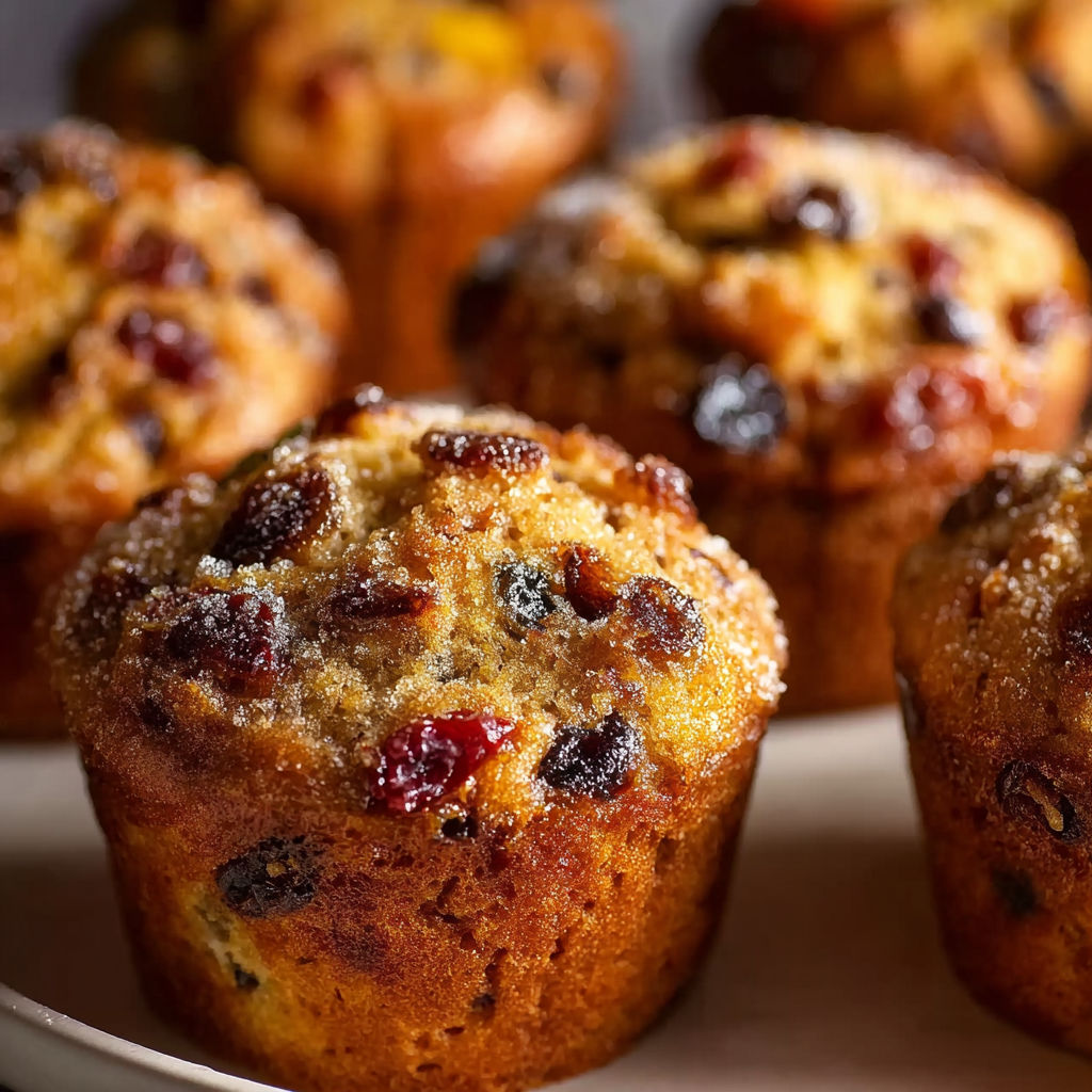 A plate of Mini Fruit Cake Muffins, ready to be enjoyed.