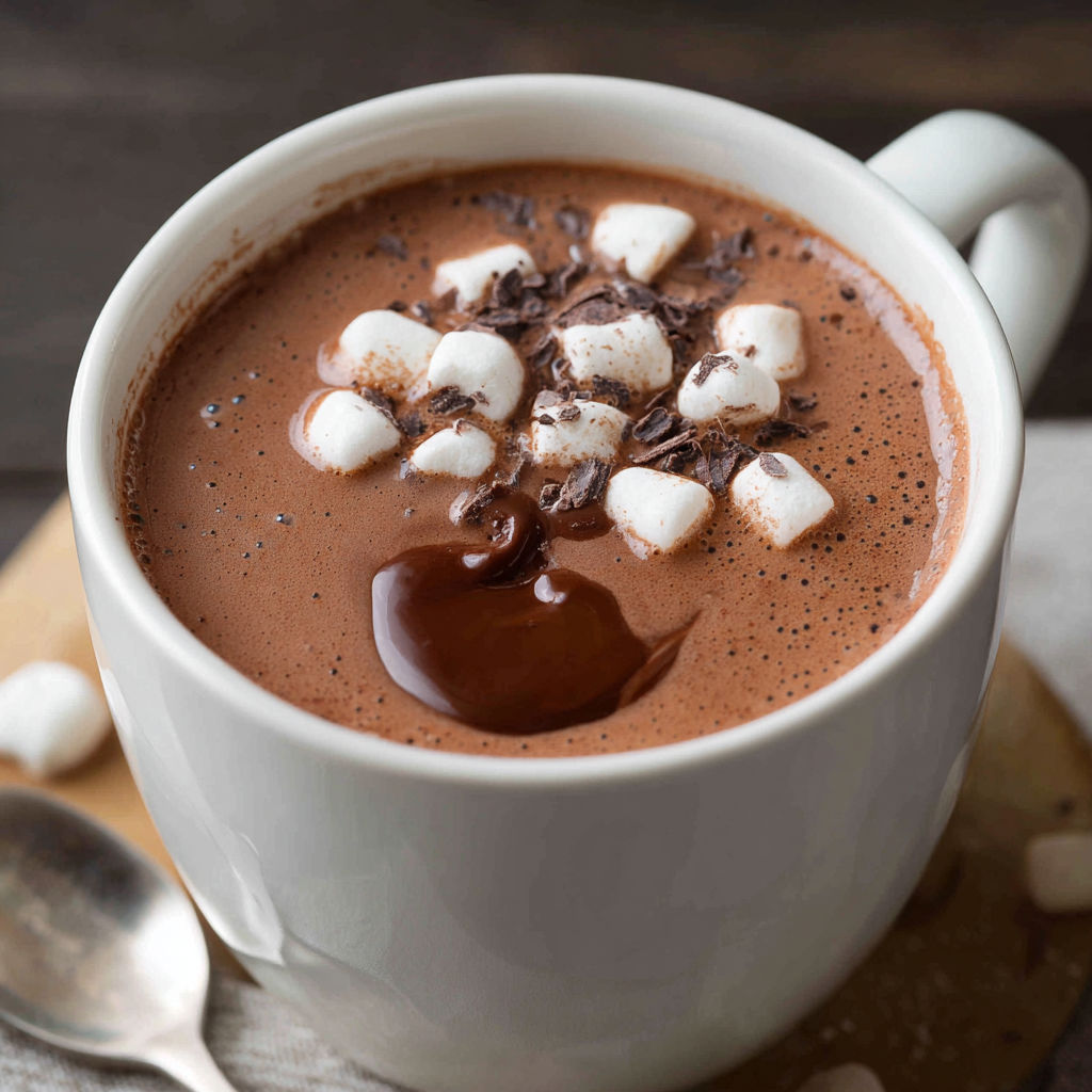 A cup of chocolate with marshmallows on top, possibly a hot chocolate drink.