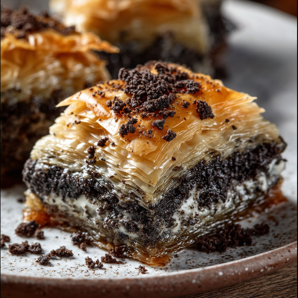 A close up of a delicious Oreo Baklava dessert.