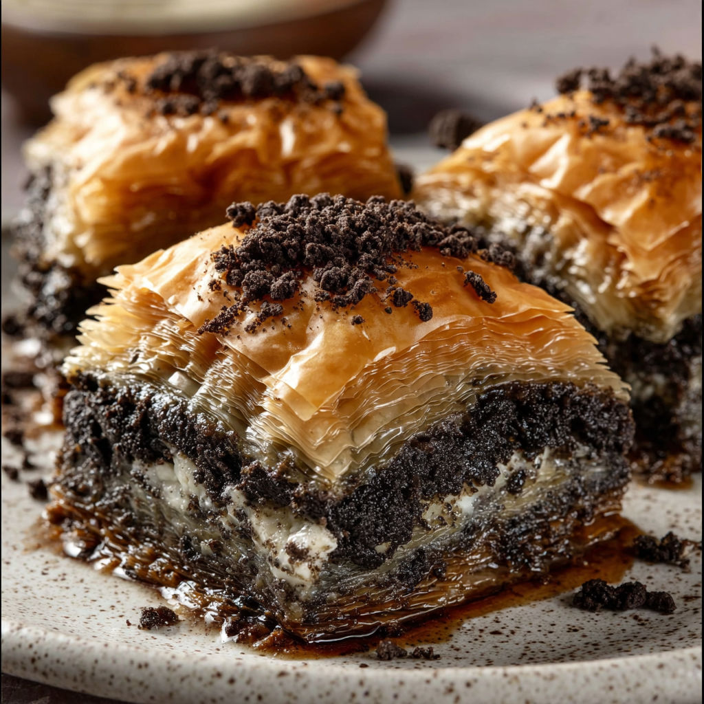 A plate of baked pastry with chocolate chips and a white sauce.