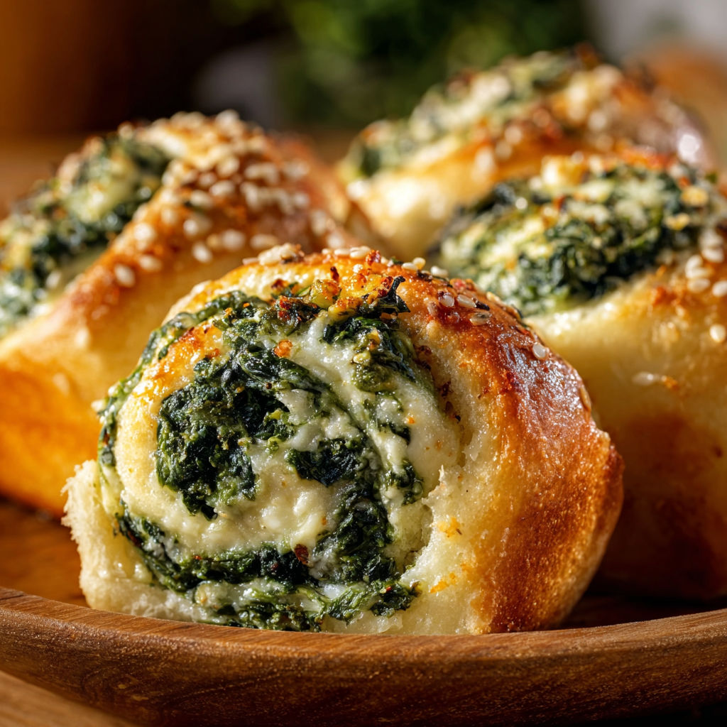 A plate of stuffed spinach cheddar holiday rolls.