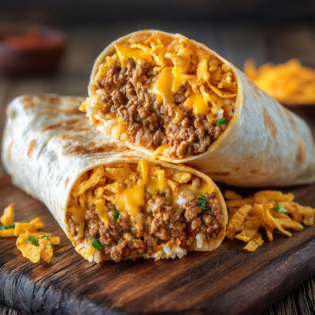 A delicious Mexican meal, consisting of a burrito filled with meat and cheese, is served on a wooden table.