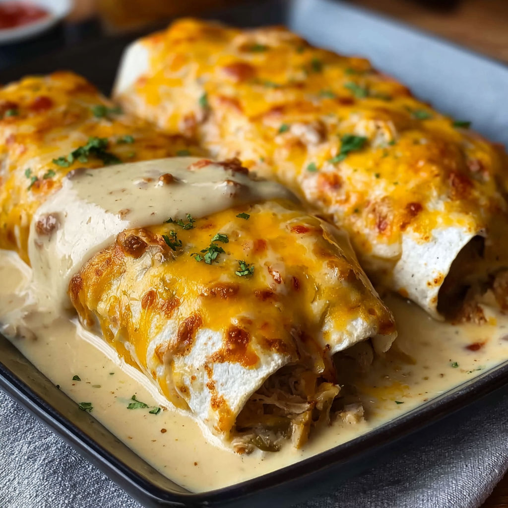 A delicious meal of chicken enchiladas is served in a black dish.