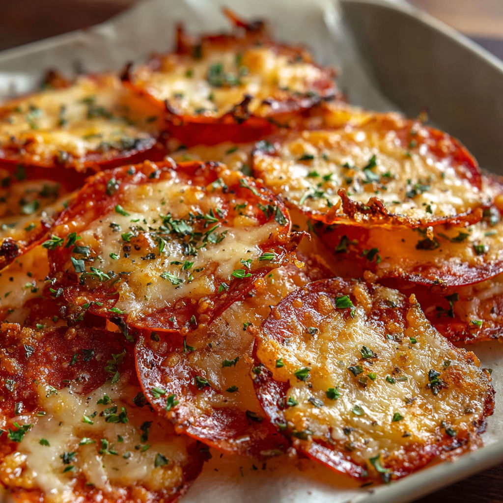 A plate of Pepperoni Cheese Crisps, ready to be enjoyed.