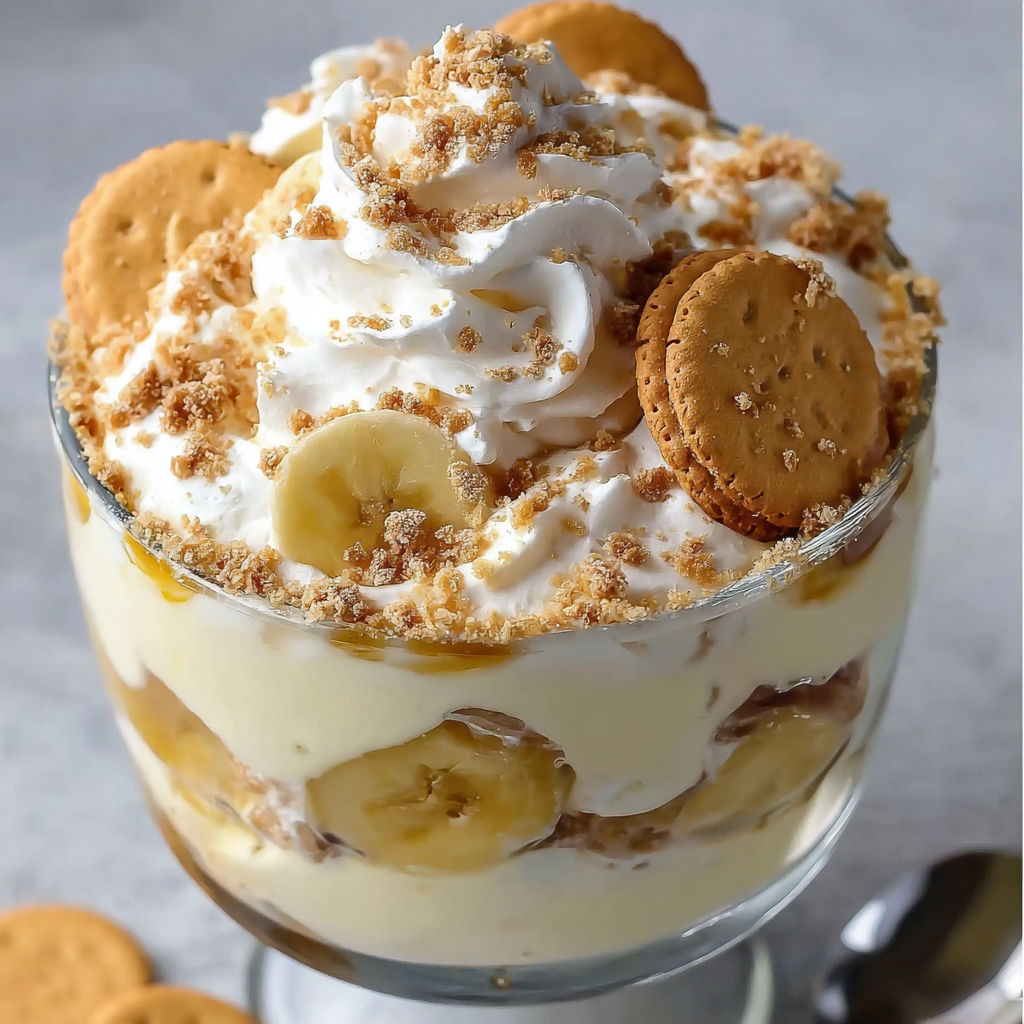 A delicious dessert made with bananas, whipped cream, and cookies.
