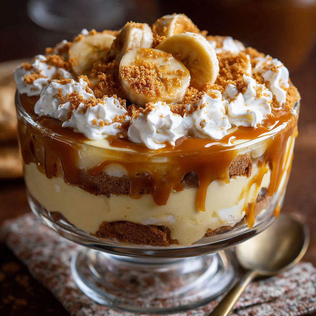 A delicious dessert with bananas, caramel, and biscoff.