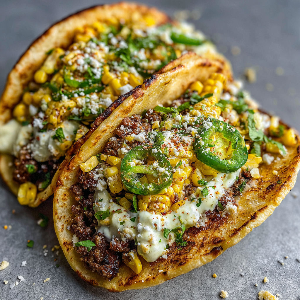 A delicious looking burger taco with a generous amount of cheese and jalapenos.