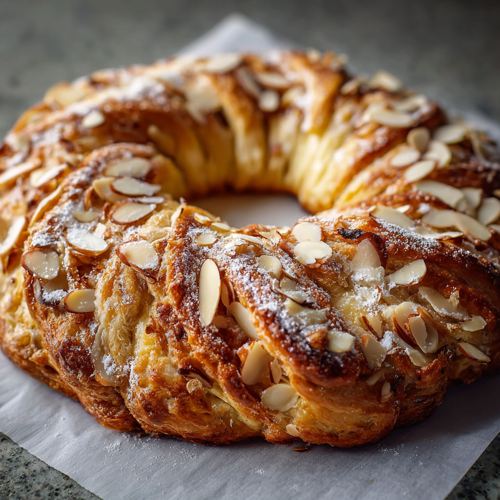 A close-up of a delicious Ultimate Homemade Almond Kringle.