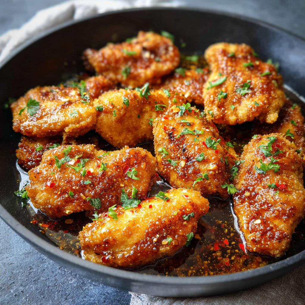 A plate of Keto Hot Honey Chicken is served in a black bowl.
