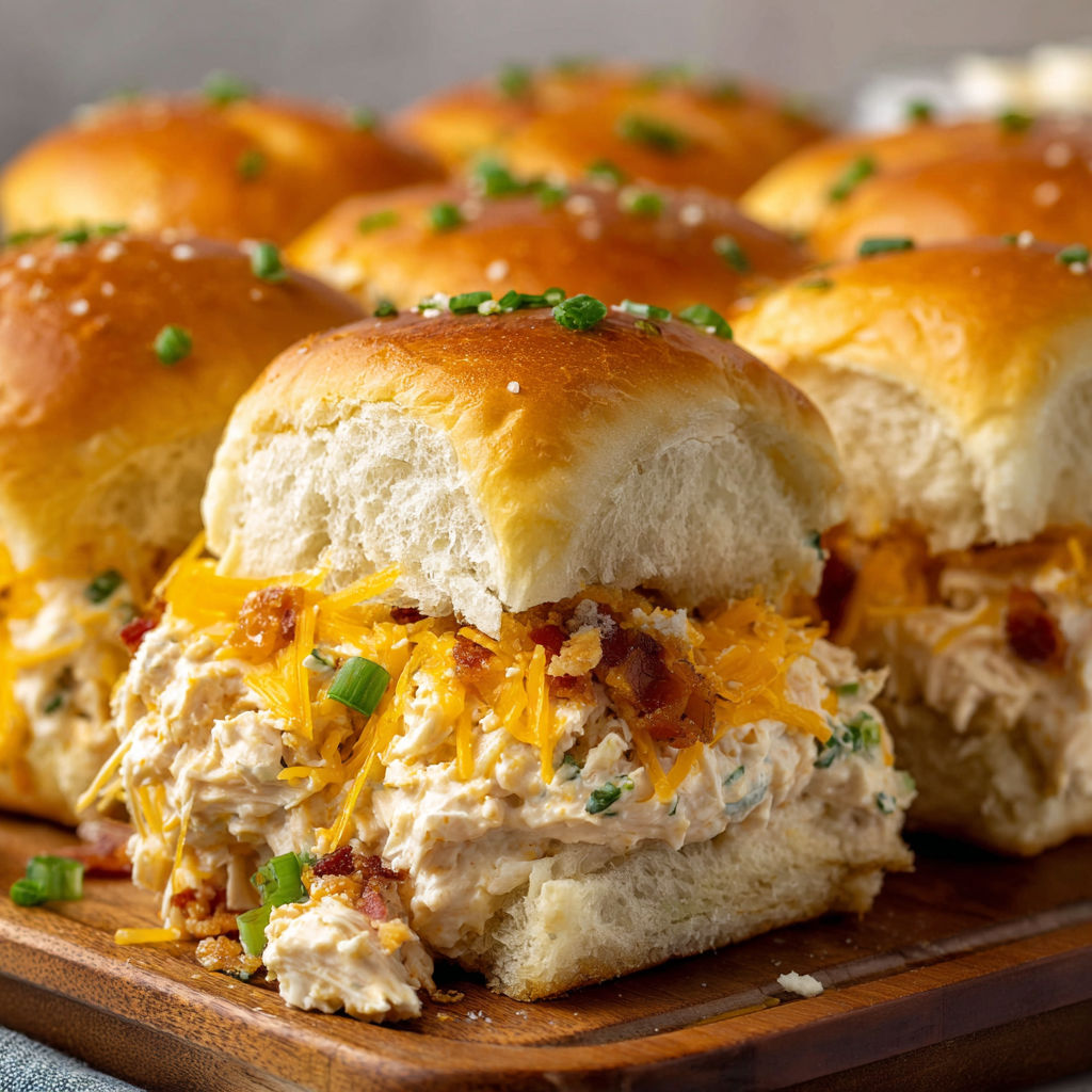A plate of Crack Chicken Sandwiches with bacon and cheese.