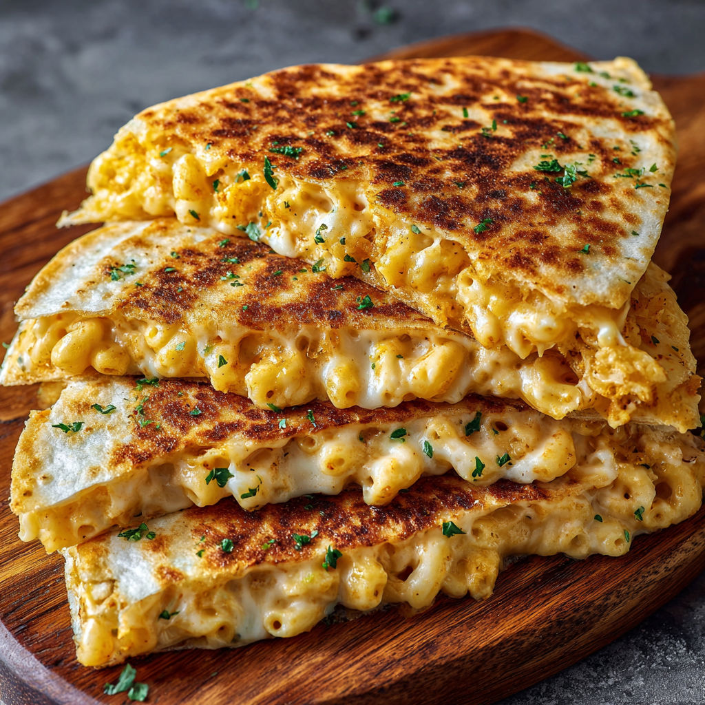 A delicious meal of mac and cheese quesadillas.