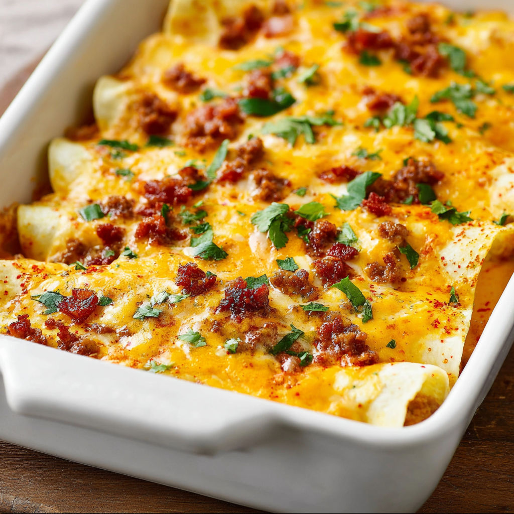 A delicious casserole dish filled with cheese and bacon, ready to be baked.