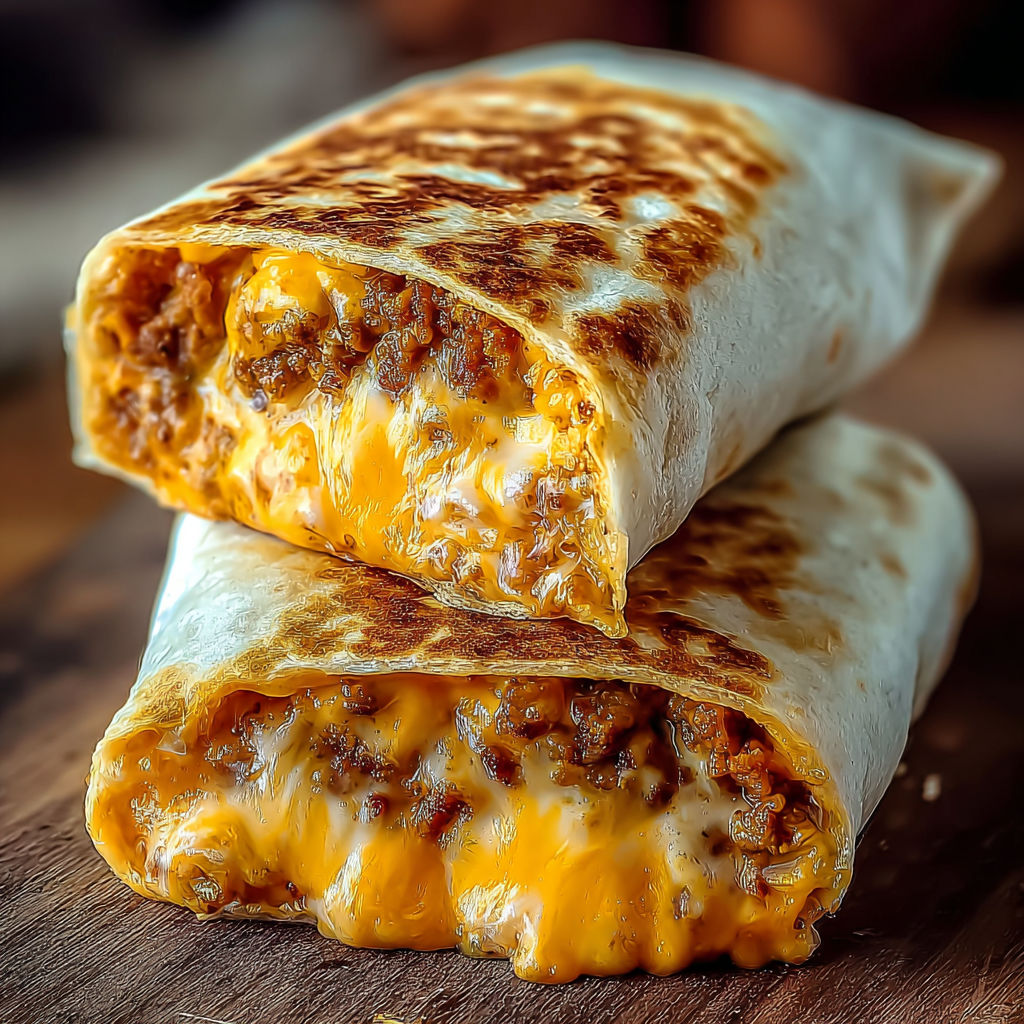 A delicious Mexican burrito filled with cheese and meat, ready to be enjoyed.