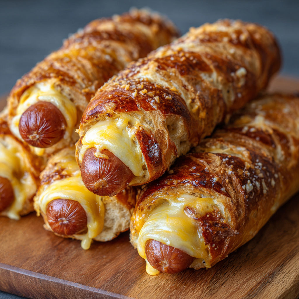 A plate of hot dogs with cheese wrapped in a crescent roll.