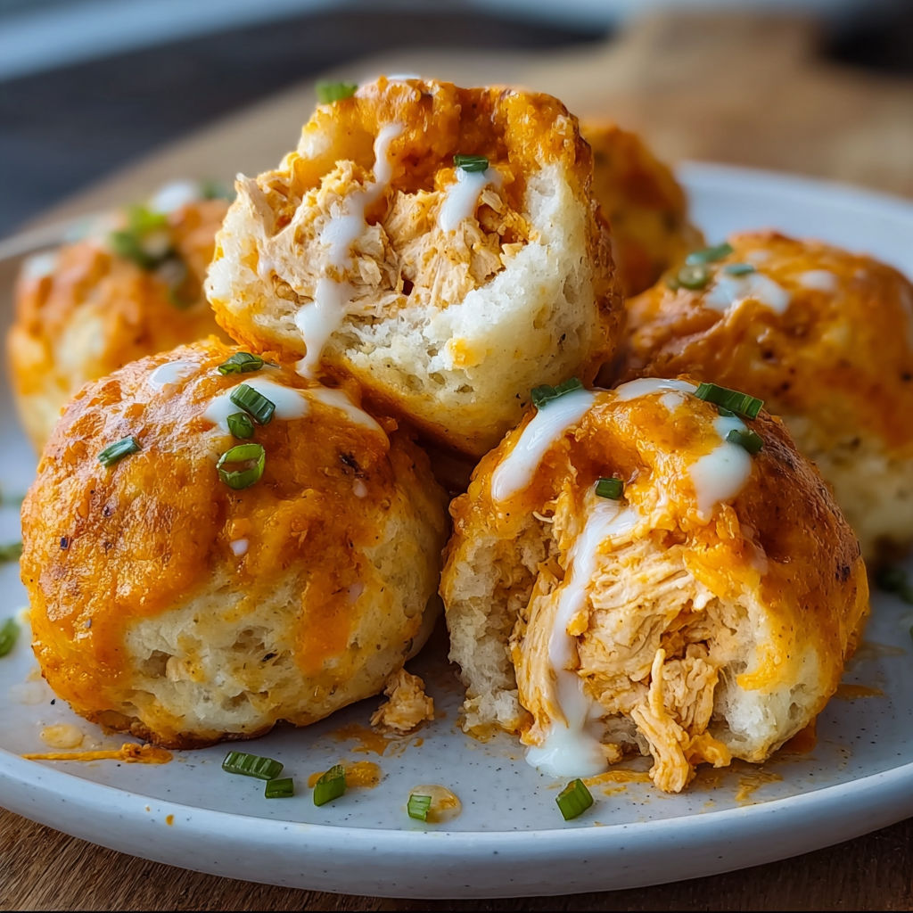 A plate of chicken and cheese stuffed bread rolls, also known as chicken and cheese stuffed muffins, are served on a dining table.