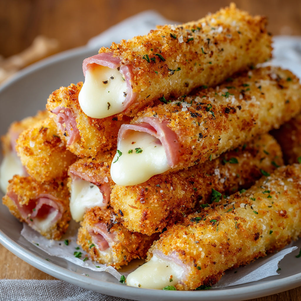A plate of ham cheese sticks, a delicious appetizer.