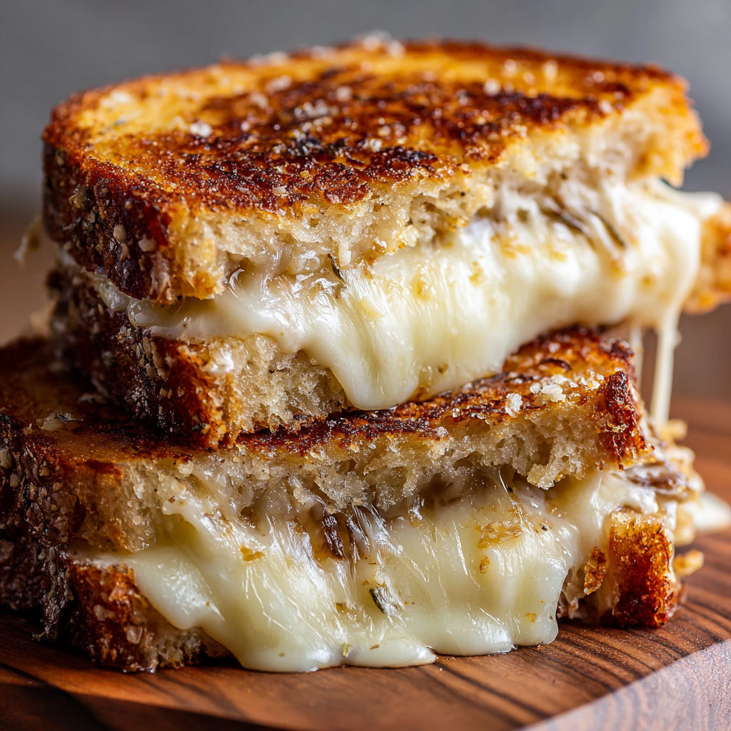 A close up of a French Dip Grilled Cheese sandwich.