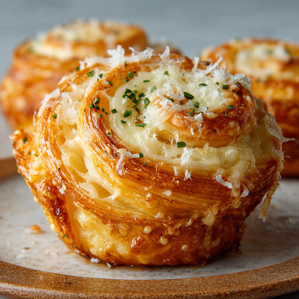 A plate of cheesy garlic cruffins, ready to be enjoyed.