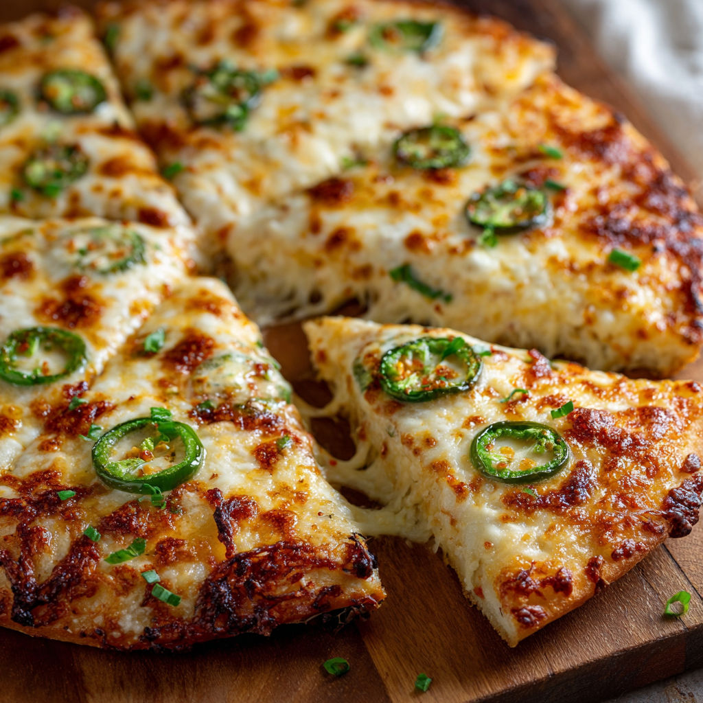 A slice of pizza with jalapenos and cheese on a wooden cutting board.