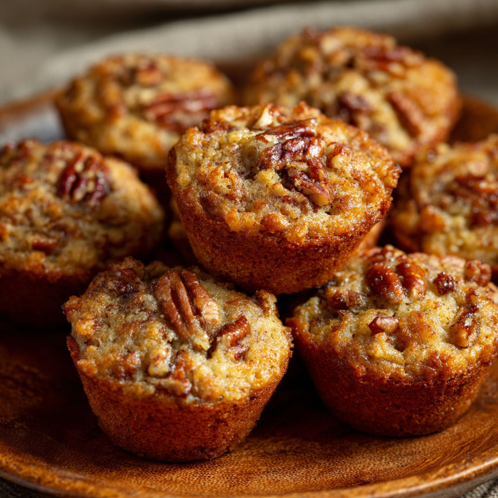 A plate of pecan muffins with a brown sugar topping.