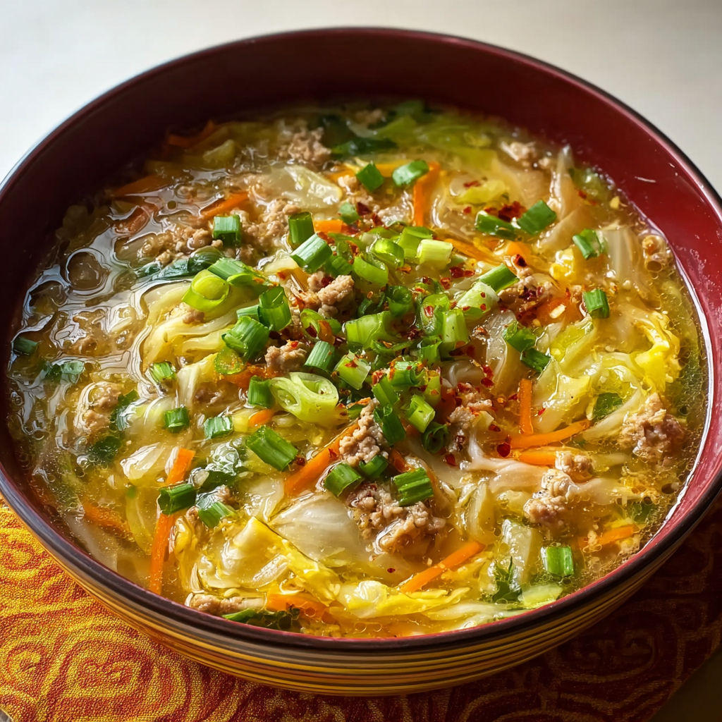 A bowl of soup with a variety of vegetables, including carrots and broccoli, and meat.