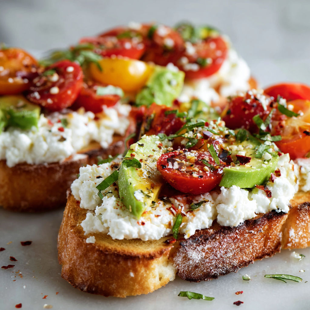 A slice of toast with white cheese and tomatoes on top.