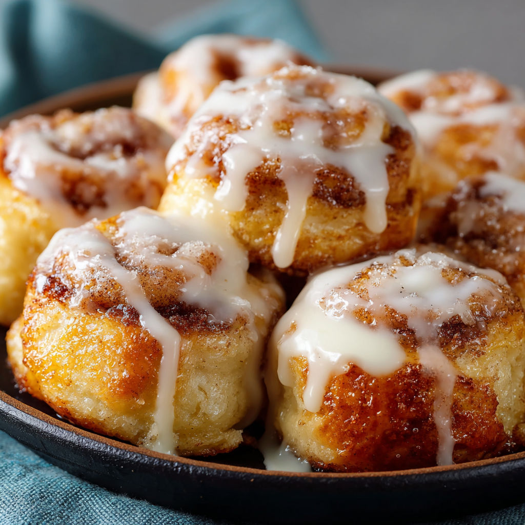 A plate of delicious cinnamon rolls with white icing.