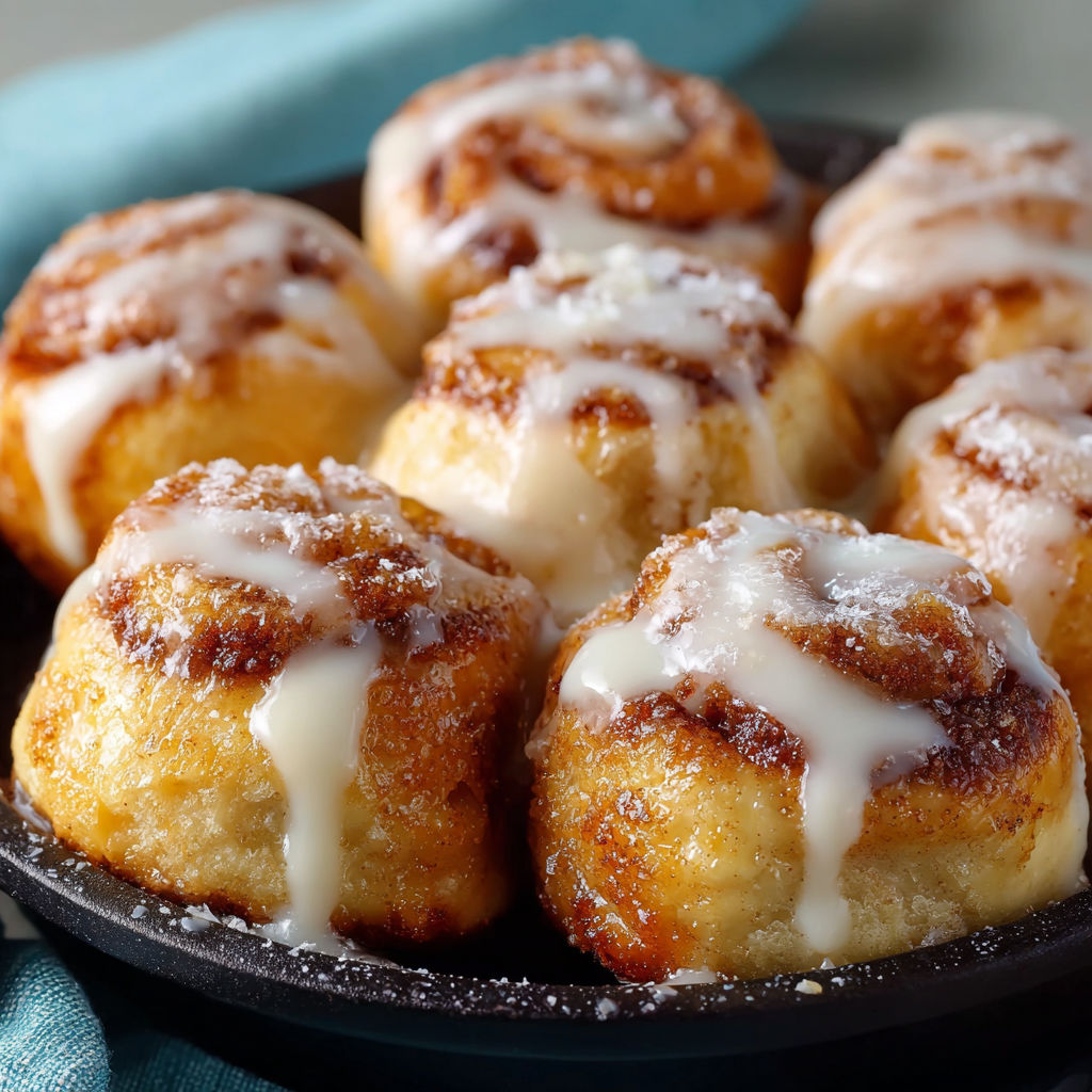 A pan of cinnamon rolls with white icing.