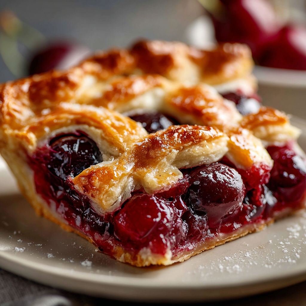 A slice of cherry pie on a plate.