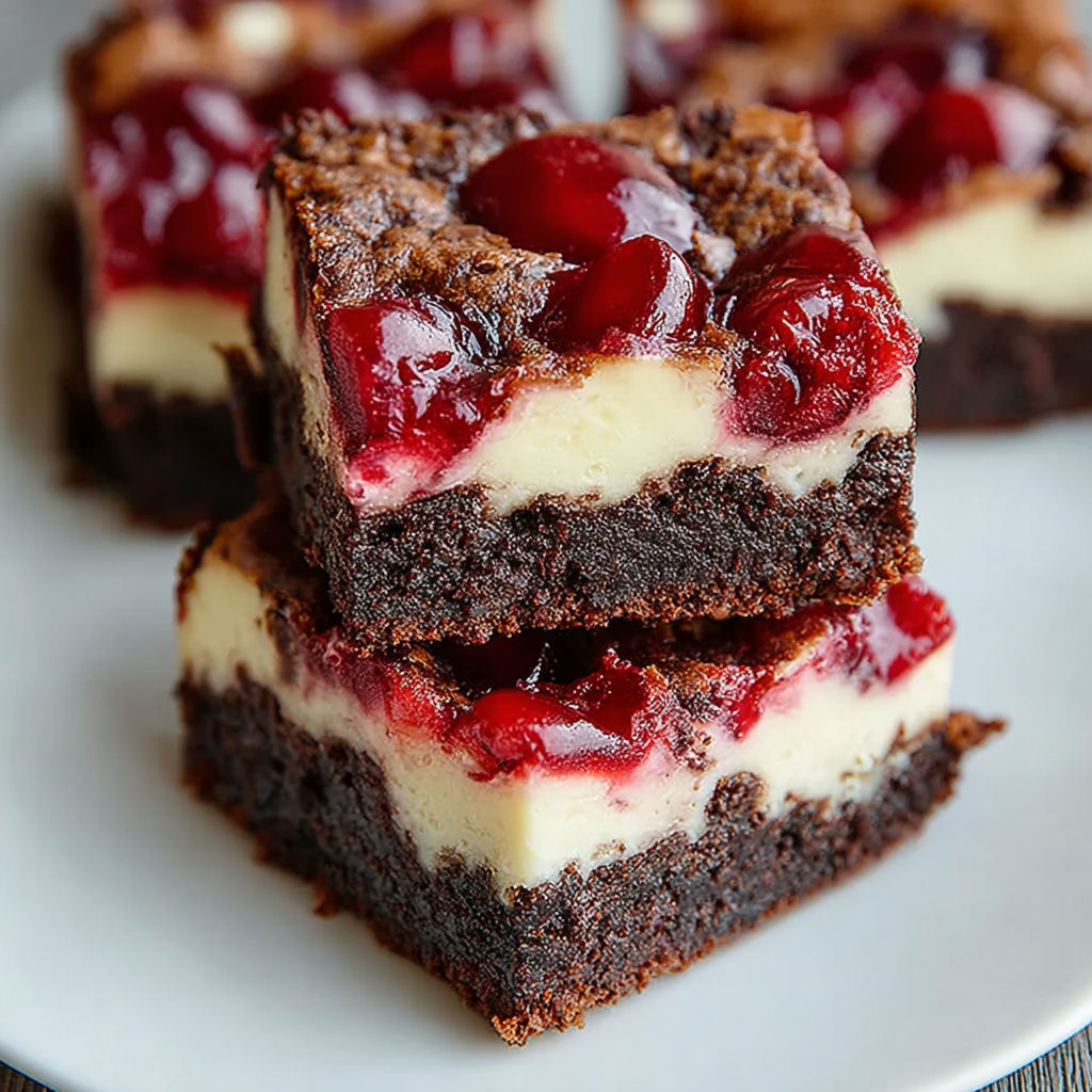 A close up of a chocolate dessert with cherries on top.