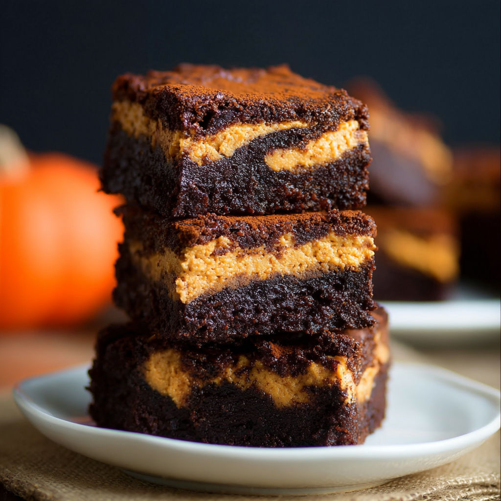 A stack of three chocolate cake bars on a plate.
