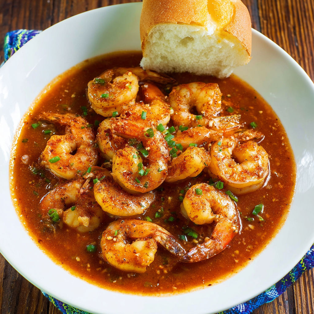 A plate of shrimp with a piece of bread on the side, reminiscent of the Bubba Gump Shrimp Co.
